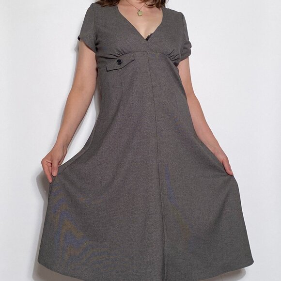 Vintage Handmade FAUX WRAP Empire Waist Retro Midi Dress! Large - Picture 7 of 9